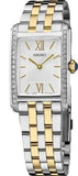 Ladies' Essentials Quartz Two Tone Stainless Steel Bracelet & 22mm Case 34 Crystals  White Dial  Gold Tone Hands & Markers Blue Cabochon Crown Water Resistance 30m