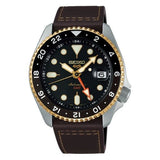 Seiko 5 Sports Auto GMT Black 4H WR100M Brown Band