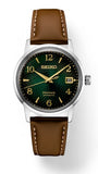 Men's Presage  Automatic Stainless Steel 38mm Case Brown Leather Strap  Green Dial Gold Tone Hands & Markers Date Window Water Resistance 50m