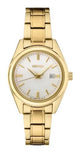 Ladies' Essentials Quartz  Yellow Gold Tone Stainless Steel Bracelet & 29mm Case  Silver Sunray Dial LumiBrite Hands Date Window Water Resistance 100m