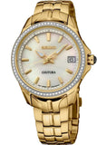 Ladies' Coutura Quartz  Yellow Gold Tone Stainless Steel Bracelet & 34mm Case  72 Diamond Bezel Mother of Pearl Dial LumiBrite Hands Date Window Water Resistance 100m