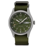 Men's  5 Sports Automatic     Stainless Steel 39mm Case  Green Nylon Strap   Green Dial Luminous Hands & Markers Day/Date Window     Water Resistance 100m