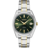 Men's Essentials Quartz  Two Tone Titanium Bracelet & 40mm Case  Green Sunray Dial  Gold Tone Hands & Markers Date Window Water Resistance 100m