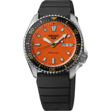 Men's 5 Sports Automatic Black Silicone Strap Stainless Steel 42mm Case  Orange Dial LumiBrite Hands & Markers Day/Date Window Water Resistance 100m