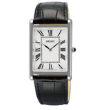 Men's Classic Quartz Stainless Steel 27mm Case Black Leather Strap White Dial Black Roman Numerals Water Resistance 50m