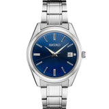 Men's Essentials 
 Quartz 
 Stainless Steel Bracelet & 40mm Case 
 Blue Dial 
 LumiBrite Hands 
 Date Window 
 Water Resistance 100m