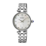 Ladies' Quartz 
Stainless Steel Bracelet & 29mm Case 
White Mother of Pearl Dial 
8 Diamonds 
Water Resistance 50m