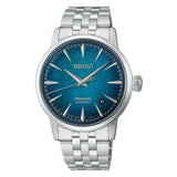 Men's Presage Cocktail Time 
Automatic 
Stainless Steel Bracelet & 38mm Case 
Blue Dial 
Date Window 
Water Resistance 50m