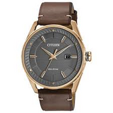 Gents Brown Strap Black Dial Watch