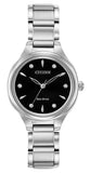 Women's Coroso  
Eco-Drive  
Stainless Steel Bracelet & 29mm Case  
Black Dial  & 6 Diamond Accents