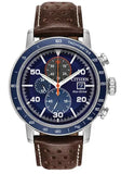Brycen Eco-Drive Blue Dial Luminous Hands Date Tachymeter Brown Leather Strap Water Resistant to 100m
