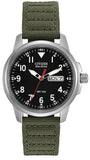 Men's Garrison  Eco-Drive  Stainless Steel 37mm Case  & Woven Green Strap  Black Dial  Luminous Hands  Day/Date  Window  Water Resistance 100m