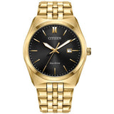 Men's Corso  
Eco-Drive  
Yellow Gold Tone Stainless Steel Bracelet & 40mm Case  
Black Dial 
 Gold Tone Hands & Markers  
Date Window  
Water Resistance 100m