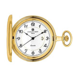 Charles Hubert  Pocket Watch  
Yellow Gold Tone Finish  
White Dial  
Black Hands & Markers  
Date Window  
Engravable