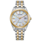 Ladies' Peyten  
Eco-Drive  
Two Tone Stainless Steel Bracelet & 33mm Case 
Mother of Pearl Dial  
Gold Tone Hands & Markers  
Date Window