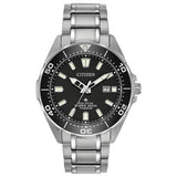 Men's Promaster Dive  
Eco-Drive 
Titanium Bracelet & 44mm Case  
Black Dial  
Luminous Hands & Markers  
Date Window  
 Water Resistance 200m
