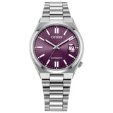 Men's  Tsuyosa  
Automatic  
Stainless Steel Bracelet & 37mm Case 
Sunray Purple Dial 
Silver Tone Hands & Markers  
Date Window  
Water Resistance 50m
