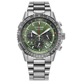 Men's Promaster Air Navihawk 
Eco-Drive  
Stainless Steel Bracelet & 40mm Case  
Green Dial 
Date Window  
Water Resistance 200m
