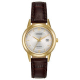 Citizen Corso Eco-Drive 29.5mm Gold-Tone Stainless Steel Case Brown Leather Strap Ivory Dial with Date