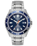 Blue Eco Drive 3H D8 Dial Divers 200M Silver Bracelet