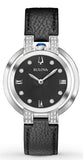 Bulova Rubaiyat Collection
Quartz Stainless Steel Case Black Dial Silver Tone Hands Roman Numeral  Indices 8 Diamond Hour Markers Black Leather Strap Water Resistance to 30 Meters