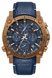 Bulova Precisionist Chronograph Quartz Bronze Case Blue Dial Luminous Hand Blue Leather Strap Water Resistance to 300 Meters