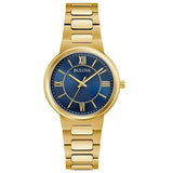 Quartz Gold Tone Stainless Steel Case & Bracelet Blue Dial  Water Resistant to 30 Meters