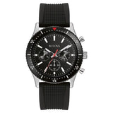 Chronograph Quartz Stainless Steel Case Black Dial Luminescent Hands & Markers Black Silicone Strap