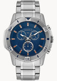 Caravelle Quartz Stainless Steel Case & Bracelet Blue Dial Luminescent Hands & Markers