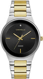 Caravelle Quartz Two-Toned Stainless Steel Case & Bracelet Black Dial Diamond Hour Marker Luminous Hands Water Resistant to 30 Meters