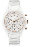 Caravelle Quartz Chronograph White Ceramic with Rose Tone Accent White Dial Luminous Hands Water Resistant to 30 Meters