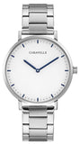 Caravelle White Dial Blue Hands Stainless Steel Bracelet Water Resistance 30 Meters