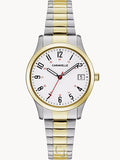 Caravelle Traditional Quartz 30mm Two-Tone Stainless Steel Case & Expansion Bracelet White Dial with Date