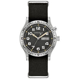 Caravelle Light UpQuartz 39mm Stainless Steel Case Black Nylon Strap Black Light Up Dial with Day/Date Water Resistance 50m