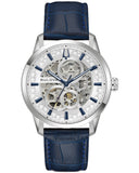 Sutton Automatic    40mm Silver-Tone Stainless Steel Case Blue Leather Strap Silver-Tone Skeleton Dial