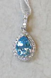 14 Karat White Gold 5X7mm Pear Blue Topaz27 Diamonds=0.13 Carat Halo Pendant No Chain Included