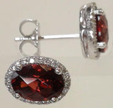 14 Karat White Gold 5X7 Oval Checkboard Garnet 40 Diamonds=.12 Carat GH SI1-2 Earrings