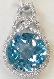 14 Karat White Gold 11mm Checkered Blue Topaz Diamonds=0.26 Carat Halo Pendant Chain not Included