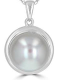 14 Karat White Gold 8.9mm Button Fresh Water Cultered Pearl with Trim Pendant - Chain not included