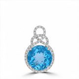 14 Karat White Gold 11mm Checkered Blue Topaz Diamonds=0.26 Carat Halo Pendant Chain not Included