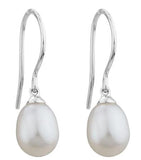 14 Karat White Gold 8mm Oval Fresh Water Cultured Pearl Drop Dangle Earrings