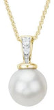 14 Karat Yellow Gold 8mm Fresh Water Cultered Pearl 2 Diamonds= .02 Carat Pendant with 16-18