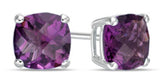14 Karat White Gold 7mm Cushion Checkerboard Amethyst Stud Earrings