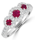 18 Karat White Gold 3 Rubies=0.56 Carat Diamonds = 0.39 Carat GH,SI Ring