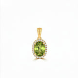 14 Karat Yellow Gold 6x8mm Oval Peridot Diamonds=0.11 Carat Pendant Chain not Included