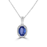 14 Karat White Gold 6X8mm Oval Tanzanite24 Diamonds=0.11 Carat Halo Pendant No Chain Included