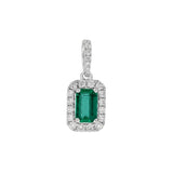 18 Karat White Gold Emerald=.052 Carat Diamonds=0.21 Halo Pendant Chain not Included