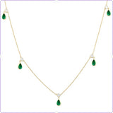 10 Karat Yellow Gold 16-18" Station Necklace with 5 Round Diamonds=.28 carats and 5 Pear Shaped 5x3mm Emeralds