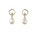 10 Karat Yellow Gold 2 Keshi Pearls & 2 Diamonds=0.03 Carat  Post Earrings