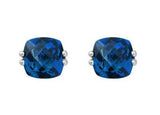 14 Karat White Gold Simulated Blue Sapphire 6X7mm Cushion Checkerboard=2.50 Carat Earrings